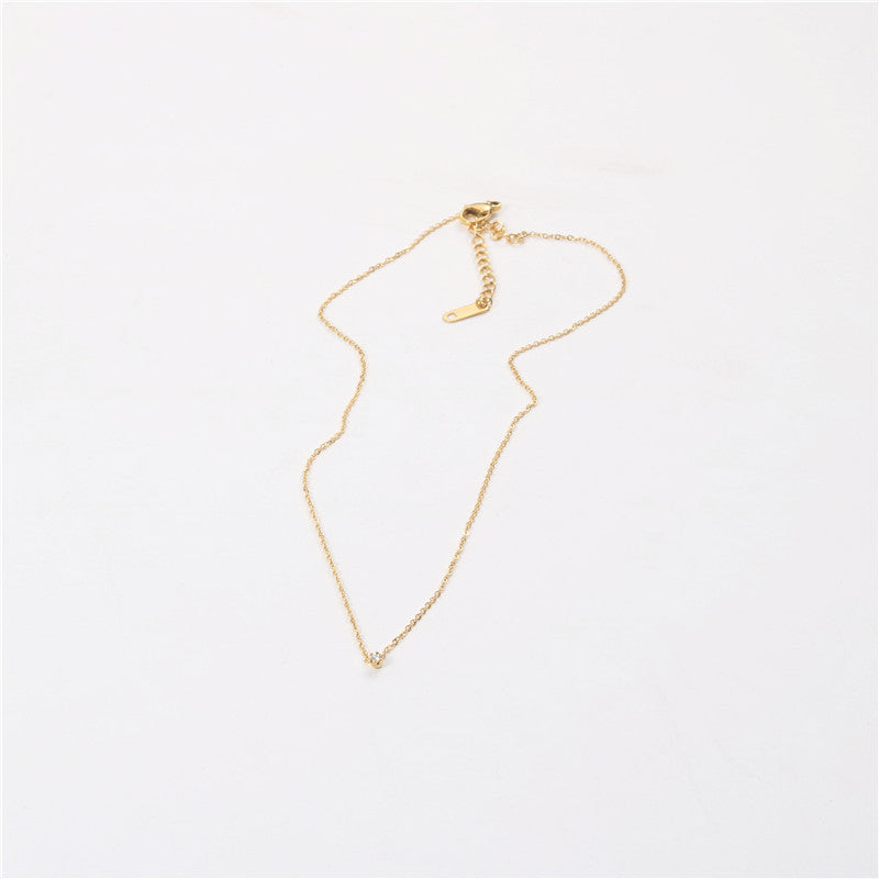 18K gold single diamond pendant collarbone chain necklace