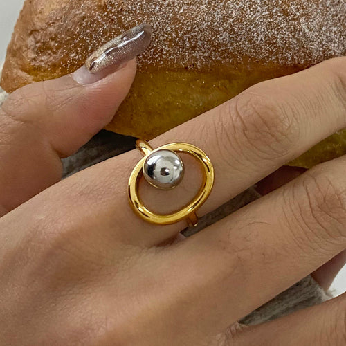 Stainless steel, gold and silver color-matched steel ball open ring