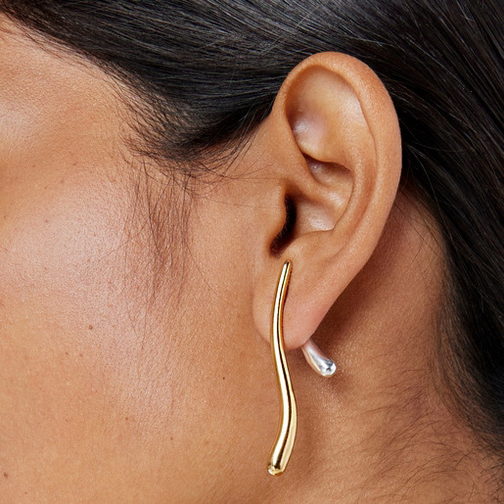 Gold and silver dual-color stainless steel front and back earrings