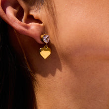 Load image into Gallery viewer, 18K gold stainless steel zirconium-encrusted heart pendant earrings