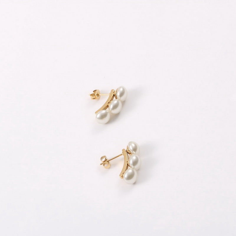 18K gold stainless steel pearl earrings