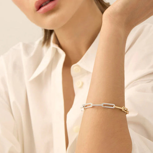 Stainless steel gold and silver color-matched paperclip chain bracelet