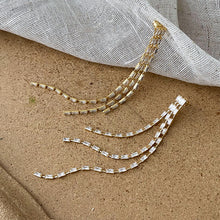 Load image into Gallery viewer, 925 silver needle and diamond-encrusted tassel long earrings