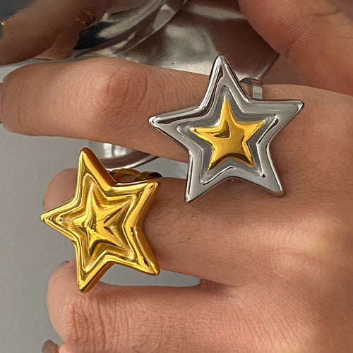 Five-pointed star stainless steel golden steel ring