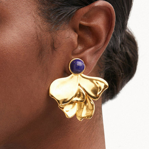 Lapis lazuli stainless steel flower stud earrings