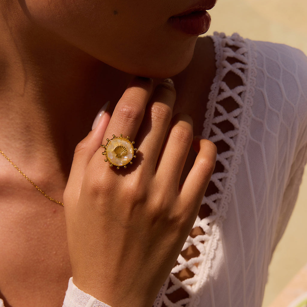 Stainless steel white oil-dripping shell open ring
