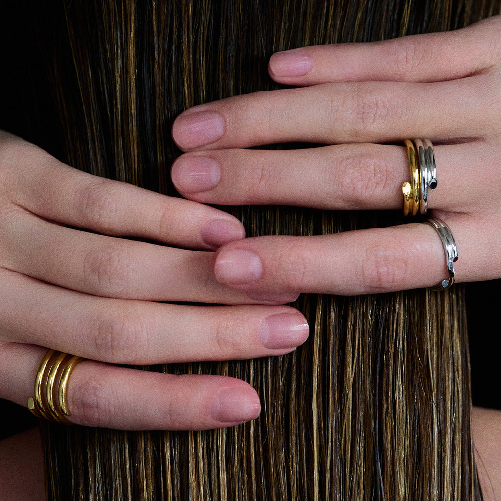 Stainless steel golden steel color two-tone ring