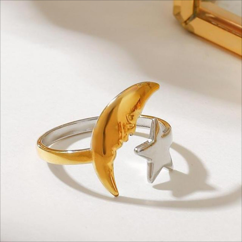 18K gold multicolored star and moon opening ring