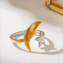 Load image into Gallery viewer, 18K gold multicolored star and moon opening ring