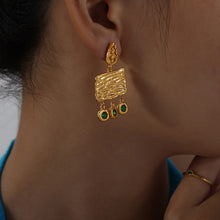 Load image into Gallery viewer, Stainless steel square irregular concave and convex textured zirconium-encrusted earrings