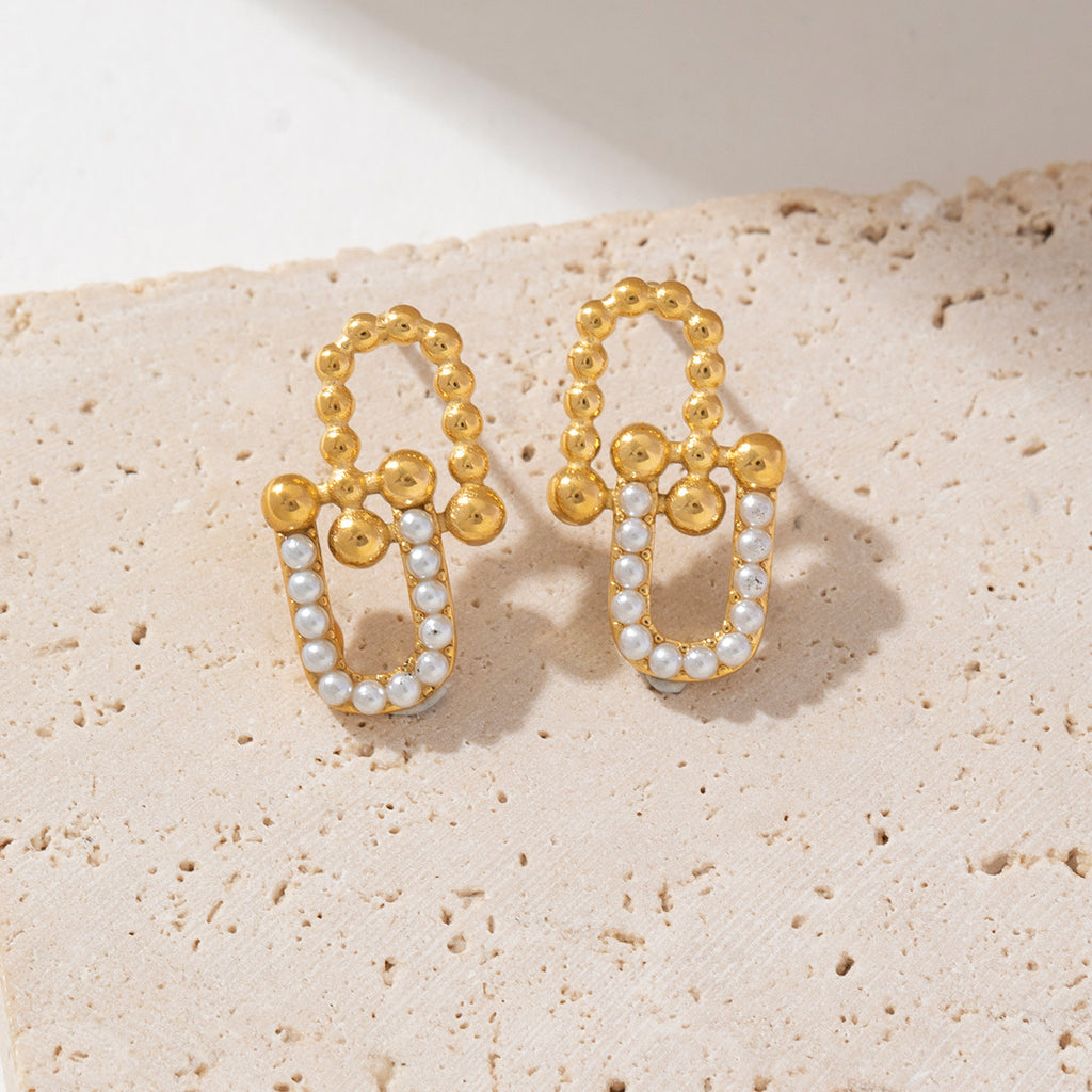 Golden stainless steel paperclip earrings