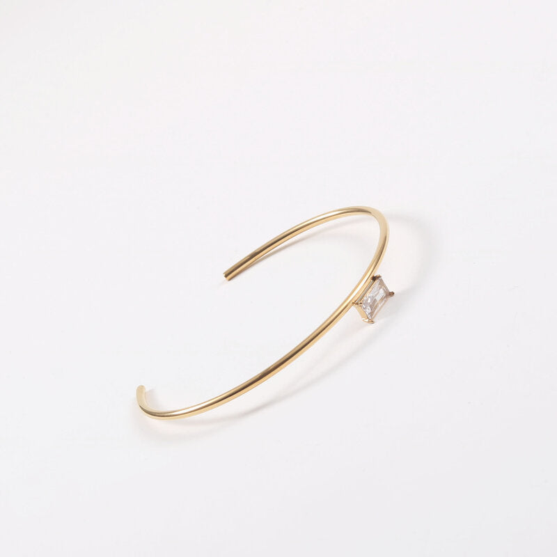 Golden C-shaped small square diamond stainless steel thin bracelet