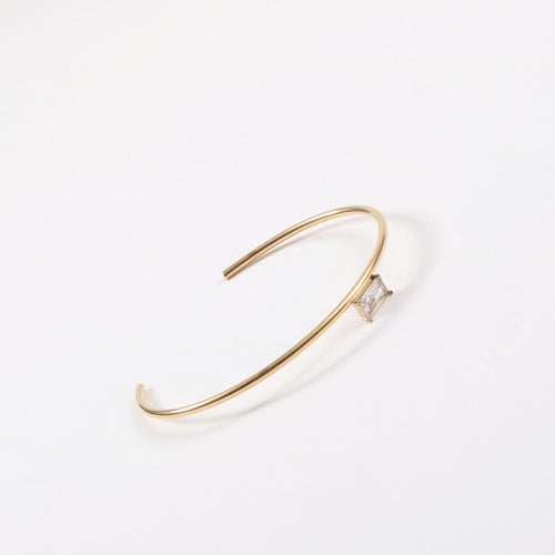 Golden C-shaped small square diamond stainless steel thin bracelet