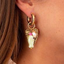 Load image into Gallery viewer, Stainless steel pearl heart-shaped small fish pendant earrings