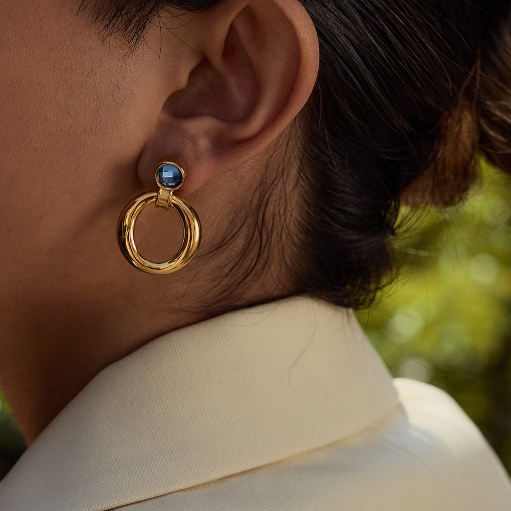 Stainless steel blue zircon earrings
