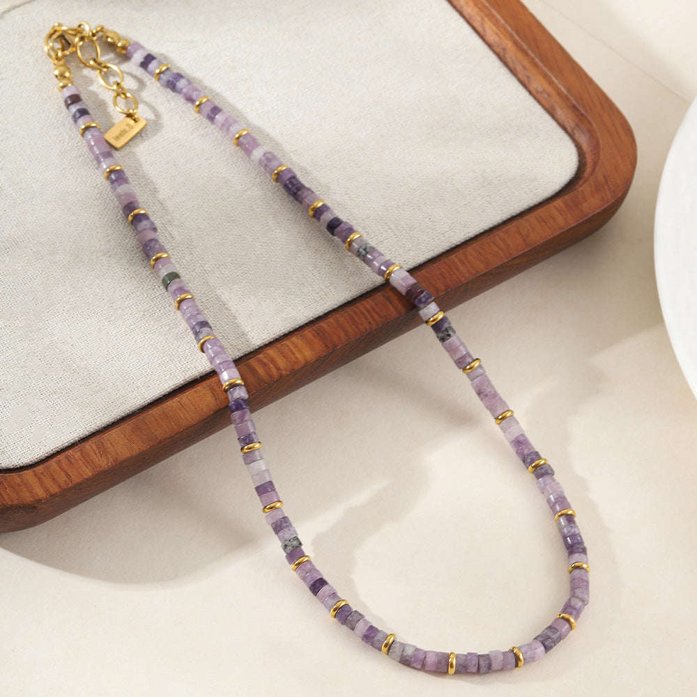 Purple natural stone beaded necklace