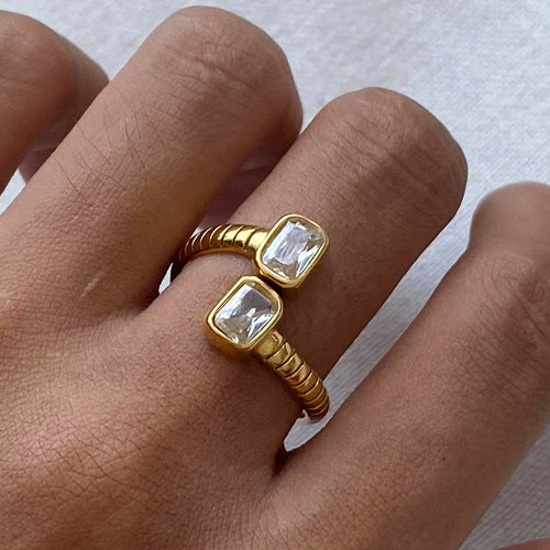 Golden stainless steel zircon open ring