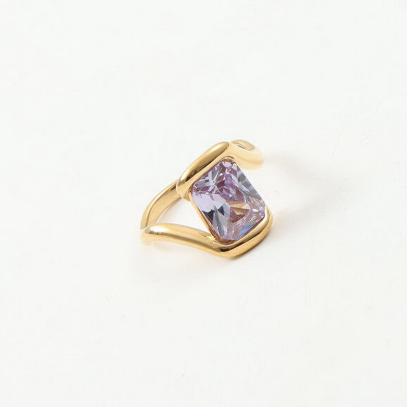 18K gold stainless steel purple zircon ring