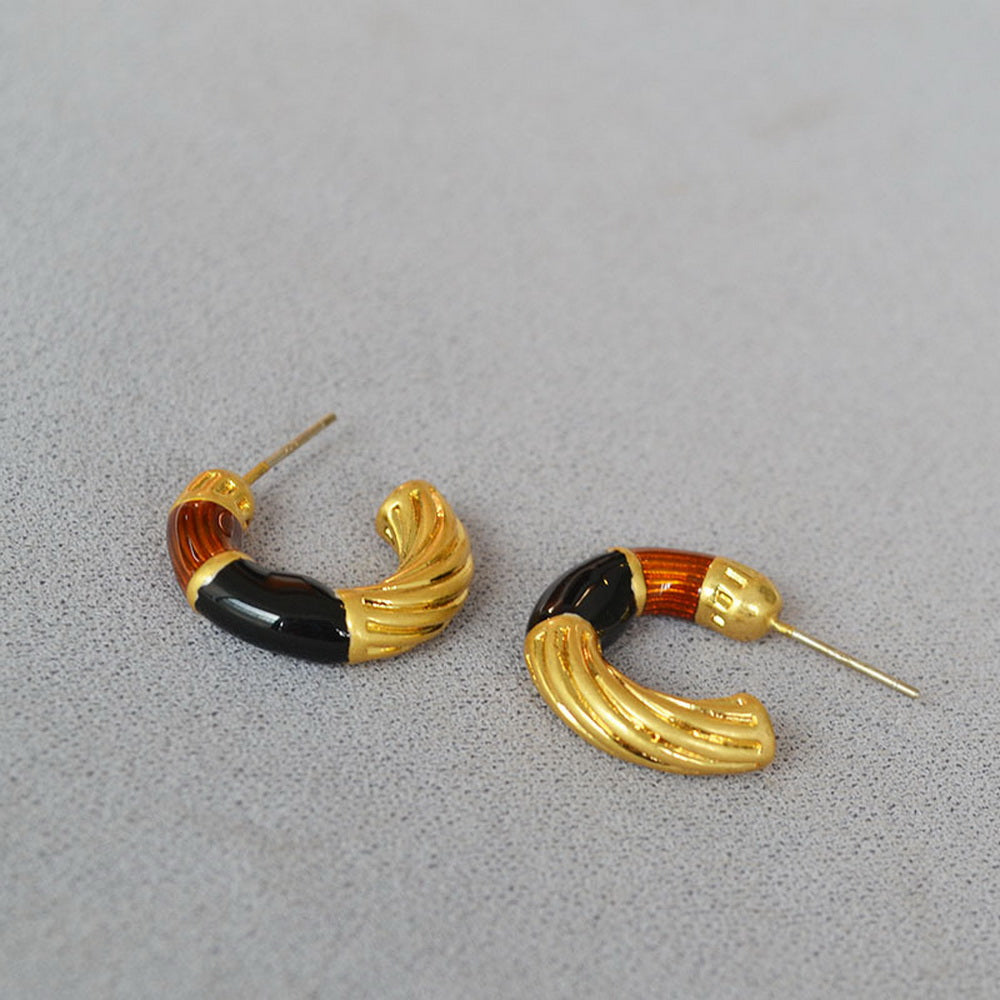 Maillard handcrafted enamel color brass gold-plated 925 silver needle earrings
