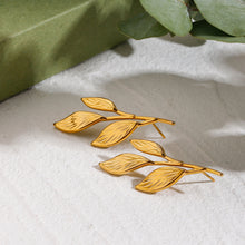 Load image into Gallery viewer, 18K gold stainless steel leaf earrings