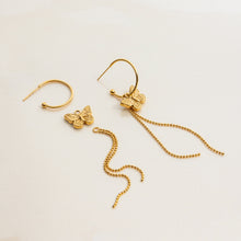 Load image into Gallery viewer, 18K gold stainless steel bow tassel C-shaped earrings