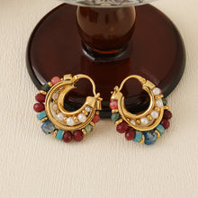 Load image into Gallery viewer, Colored frisbee beaded C-shaped earrings