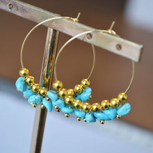 Load image into Gallery viewer, Irregular turquoise crushed stone beaded circle earrings