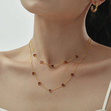 Load image into Gallery viewer, Stainless steel gold-plated wine red enamel oil dripping heart necklace collarbone chain