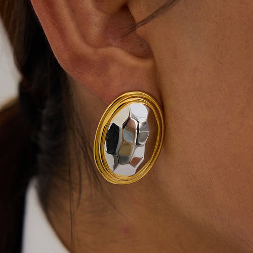 Stainless steel gold and silver color-matched stud earrings