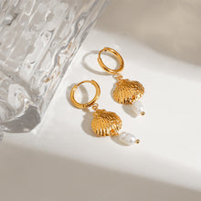 Load image into Gallery viewer, Stainless steel pearl shell pendant ear ring earrings