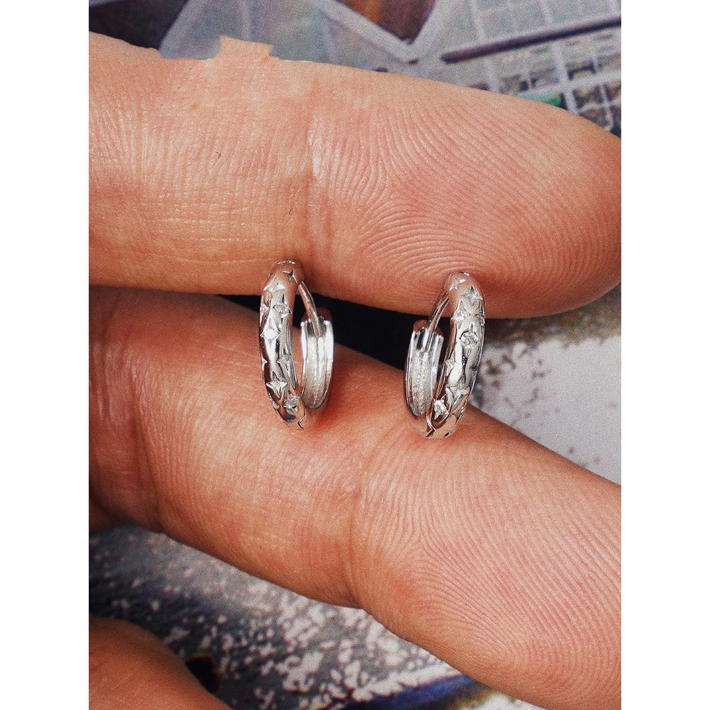 18K gold and copper earrings with zirconium inlays