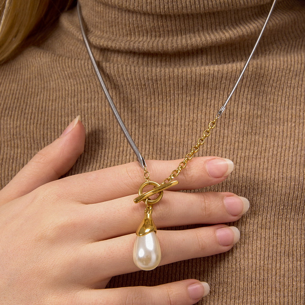 Stainless steel pearl sweater chain necklace