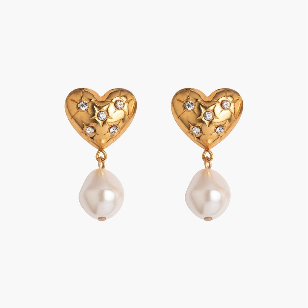 Stainless steel heart-shaped pearl zircon earrings