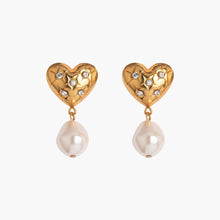 Load image into Gallery viewer, Stainless steel heart-shaped pearl zircon earrings