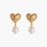 Stainless steel heart-shaped pearl zircon earrings