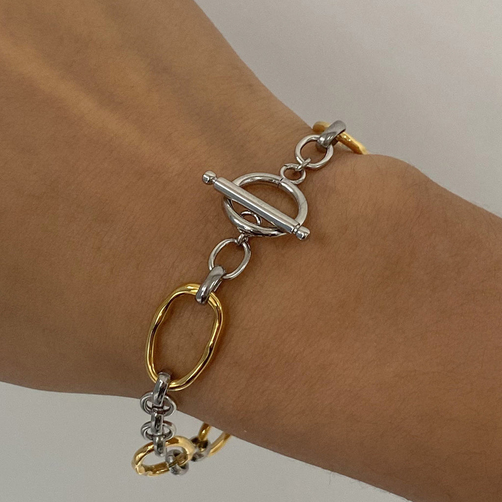 Stainless steel gold and silver color-matched bracelet