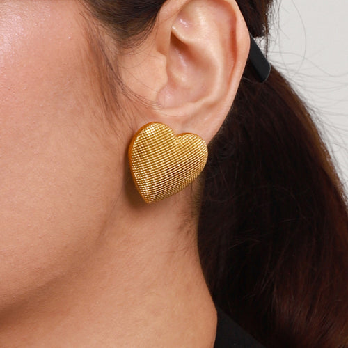 Golden stainless steel heart-shaped earrings