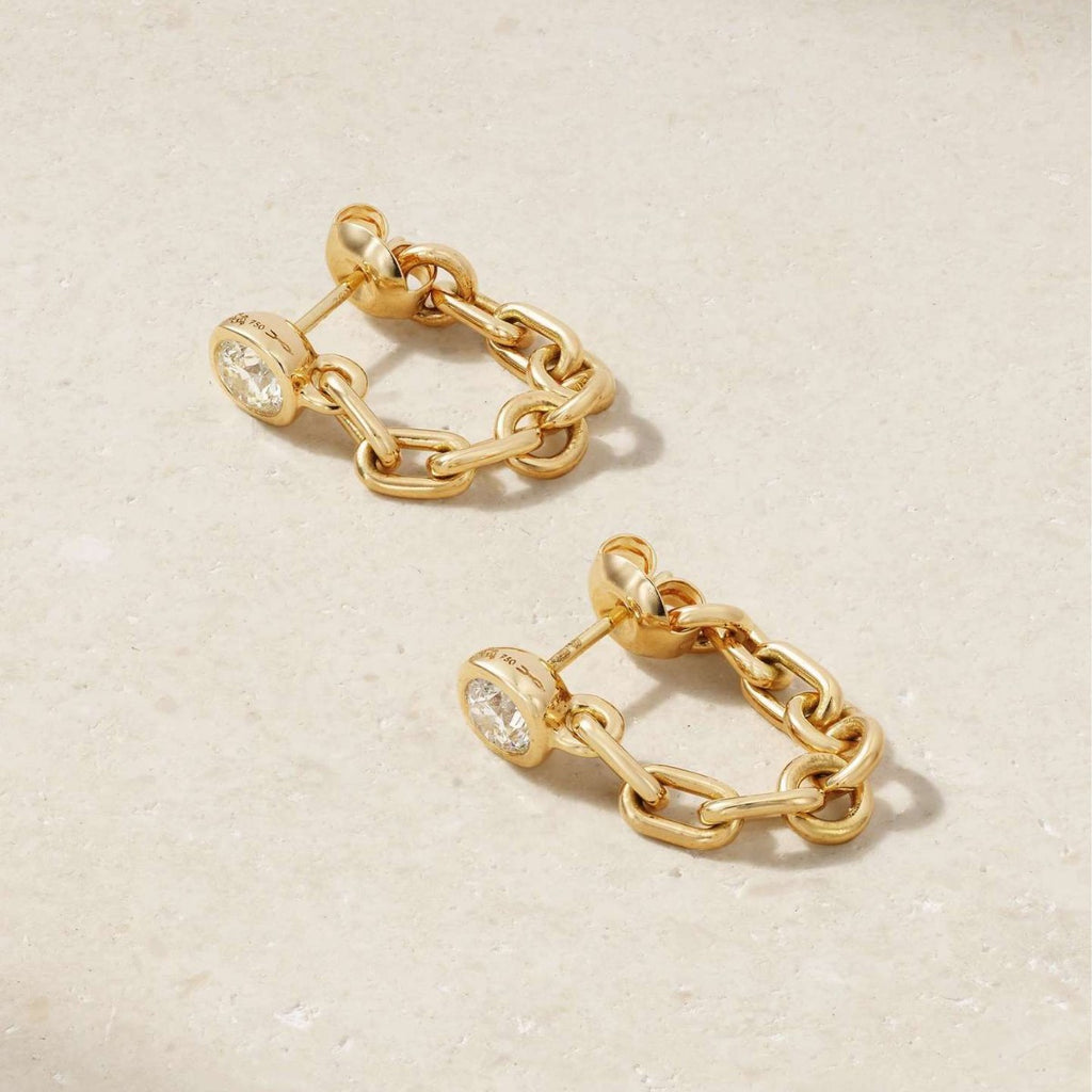 18K gold stainless steel chain zircon earrings