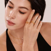 Load image into Gallery viewer, A golden stainless steel three-dimensional rose flower opening ring
