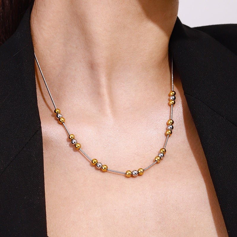 Stainless steel gold bead color-matched necklace