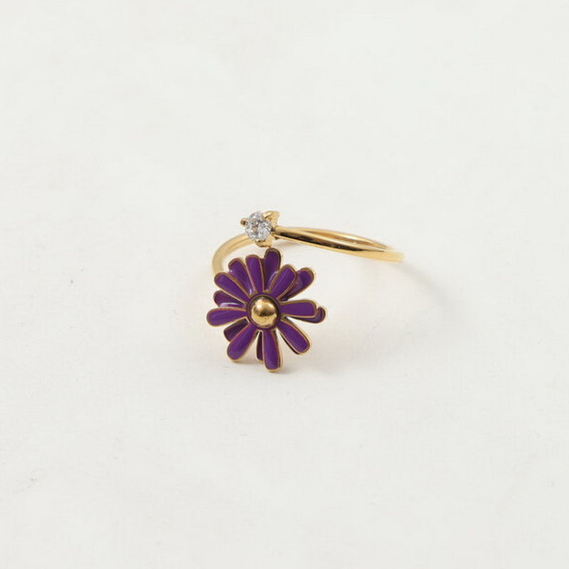 18K gold stainless steel double-layer rotatable Daisy ring