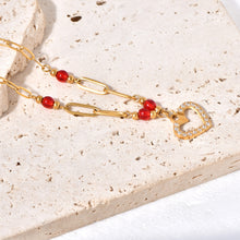 Load image into Gallery viewer, 18K gold stainless steel chain spliced heart-shaped pendant necklace