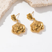 Load image into Gallery viewer, 18K gold stainless steel rose pendant earrings
