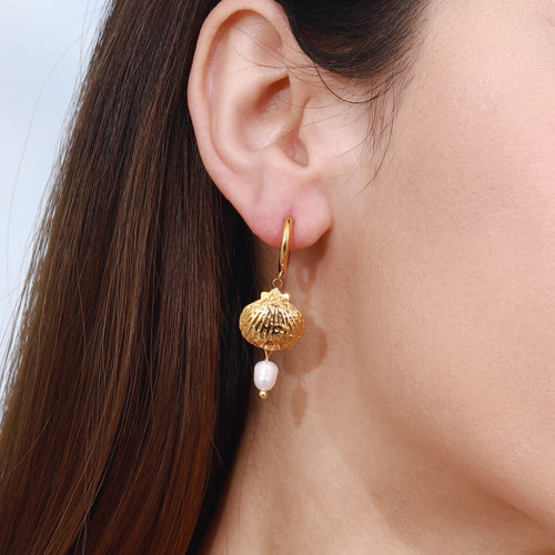 Stainless steel pearl shell pendant ear ring earrings