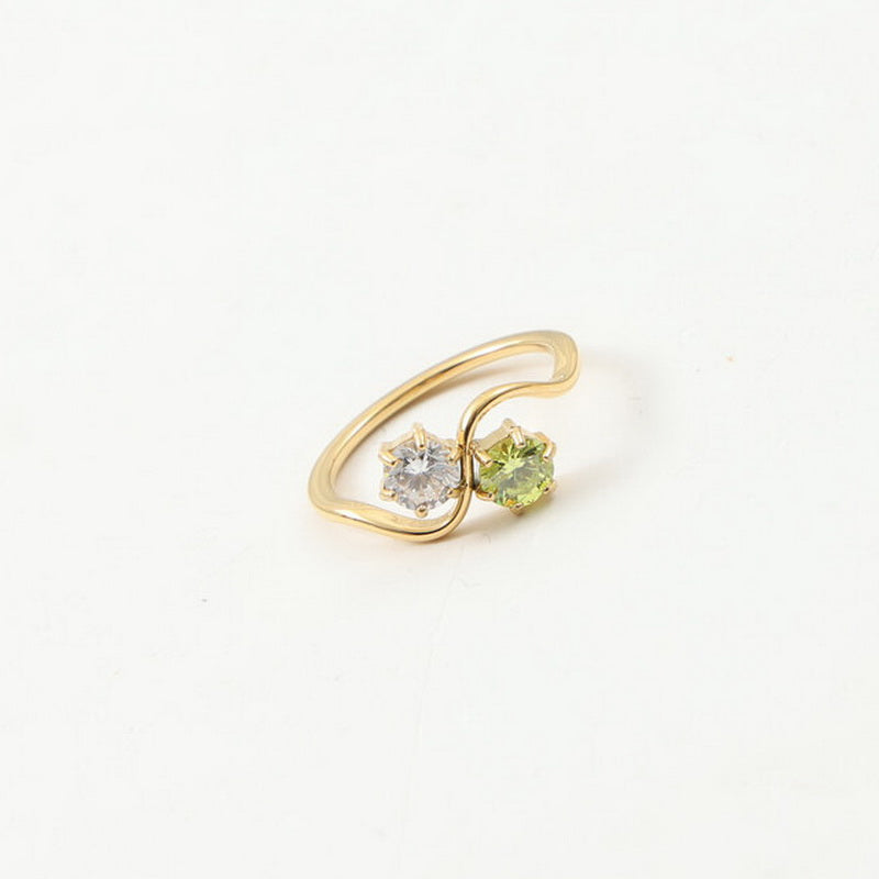 White zircon and green zircon double-piece ring