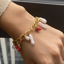 Load image into Gallery viewer, Imitation pearl cherry watermelon pendant stainless steel bracelet