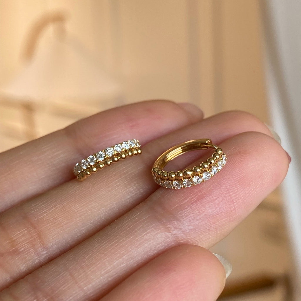 18K gold copper micro-inlaid white zirconium bead bead arrangement diamond ear buckle earrings