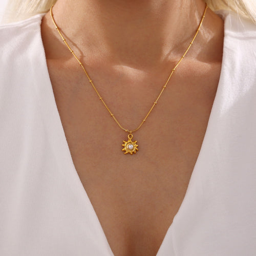Stainless steel 18K real gold sunflower beaker necklace collarbone chain