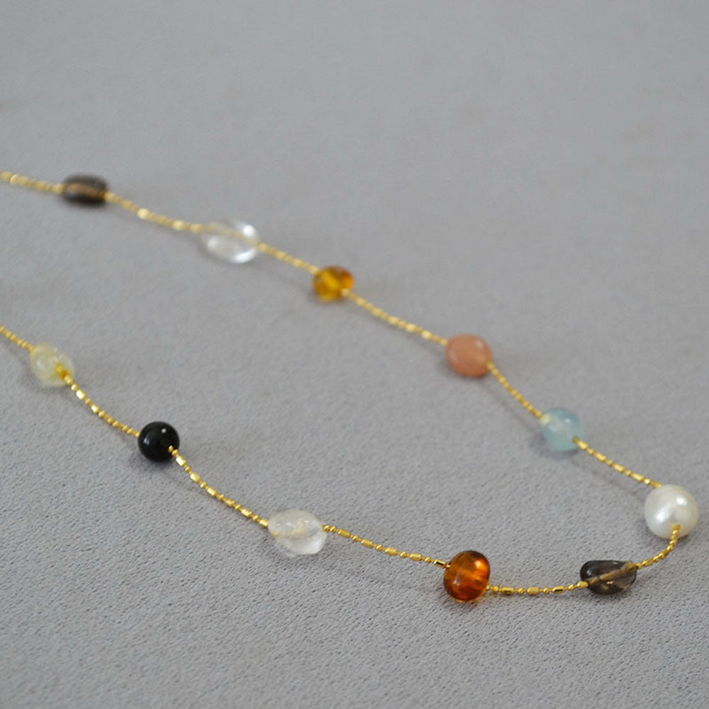 Irregular crystal stone pearl beaded necklace