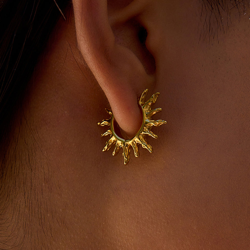 Golden stainless steel sunflower hollowed-out earrings
